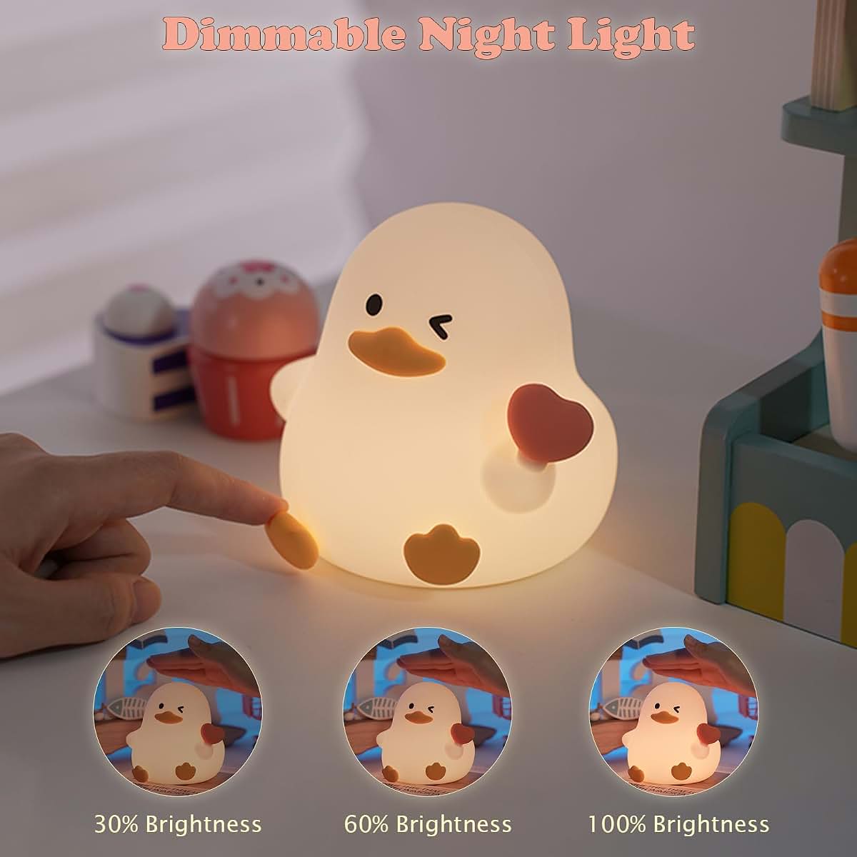 Love Duck Silicone Night Light for Kids Nursery Bedside Lamp