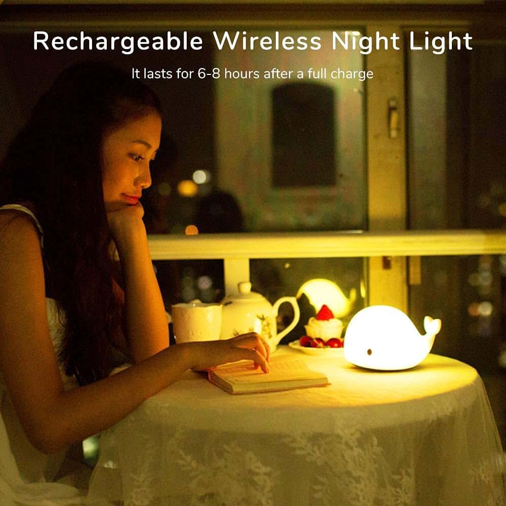 OURRY Cute Whale Night Light for Kids,Kawaii Baby Night Light with 7 LED Colors Changing,Tap Control Nursery Squishy (photo 4)