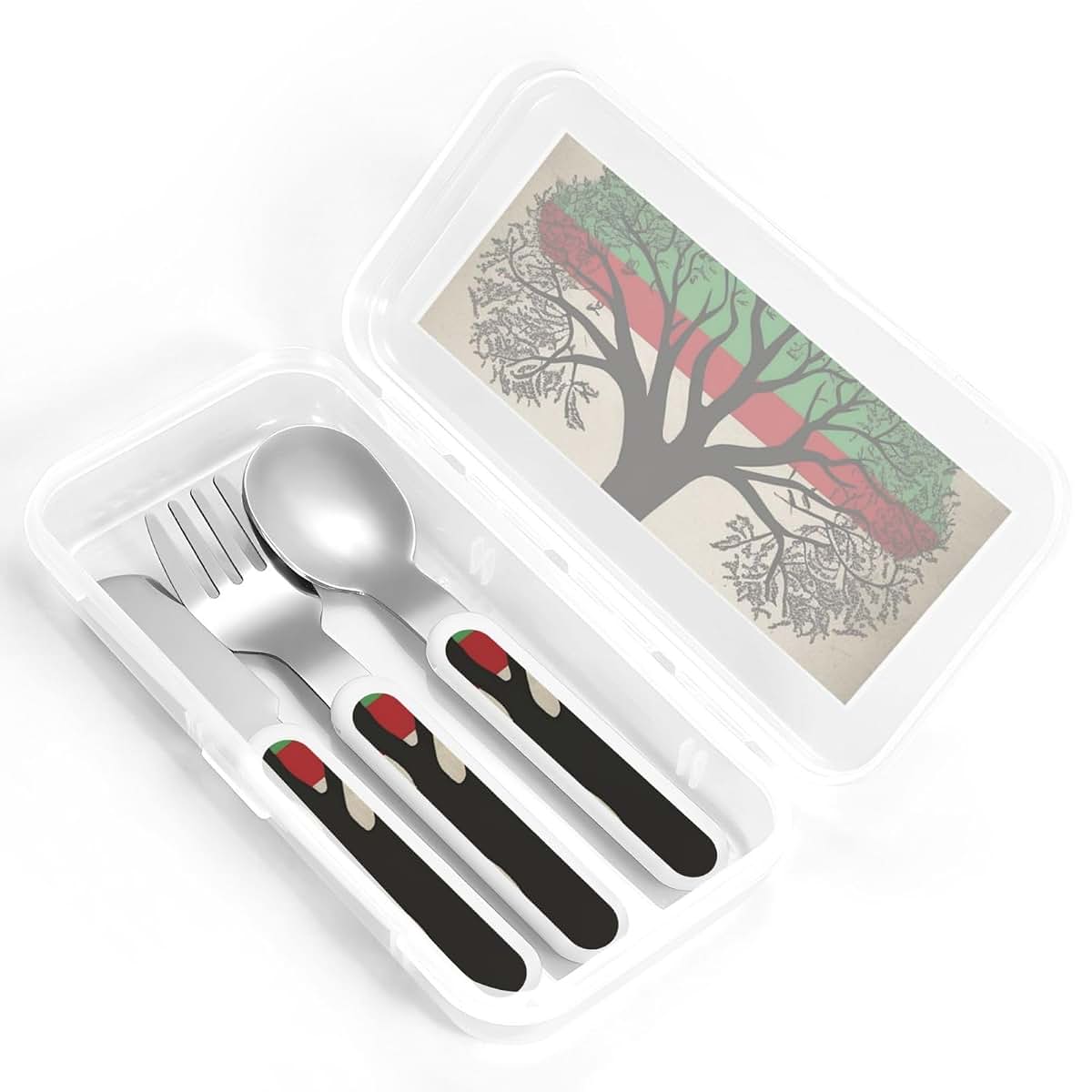LHDGBNV Kids Silverware Set With Palestinian Flag Design And Storage Case (photo 4)