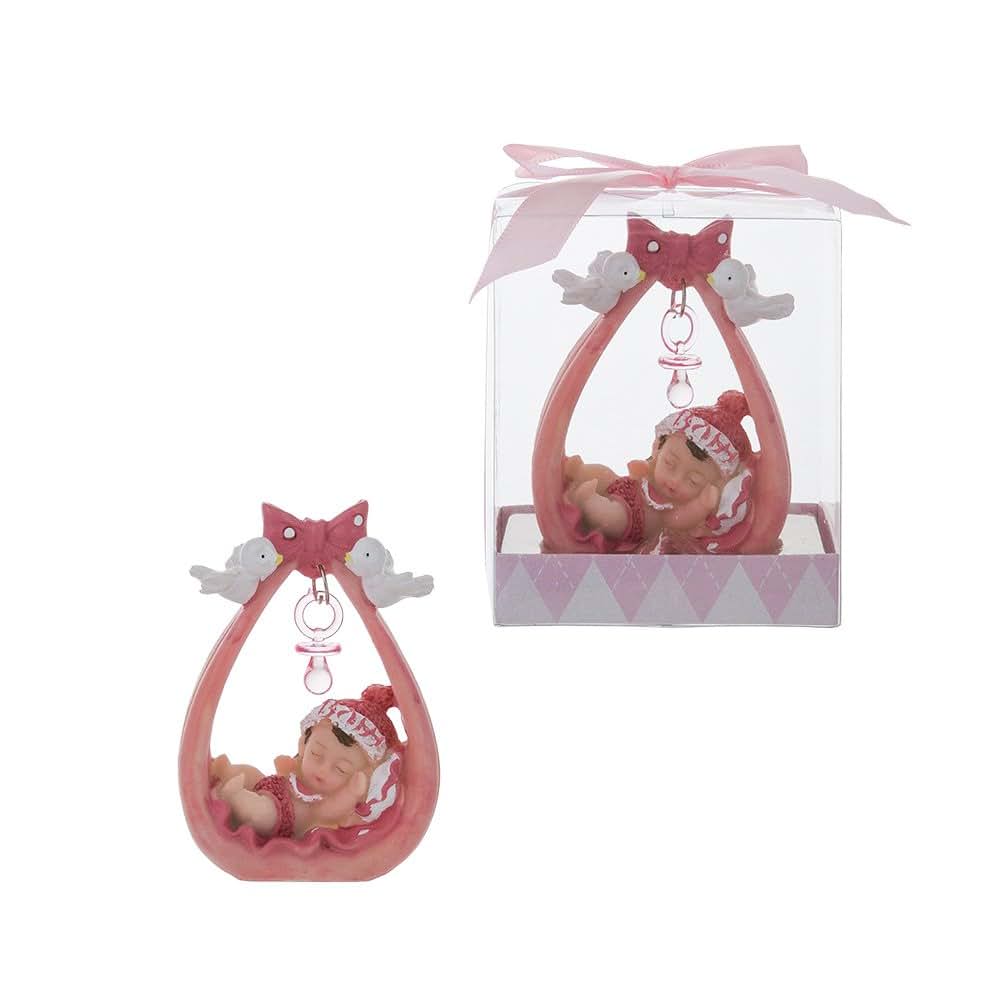 Lunaura Baby Keepsake - Set of 12 Girl Baby Sleeping Under Pacifier Favors - Pink