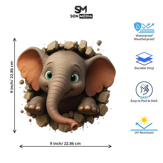 BabyOneStop 3D Elephant Wall Decal With Breaking Wall Effect