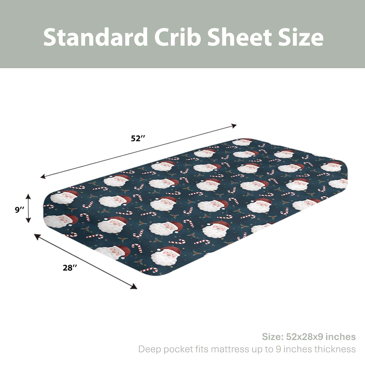 Santa Claus Fitted Baby Crib Sheet 52"x28" Soft Polyester