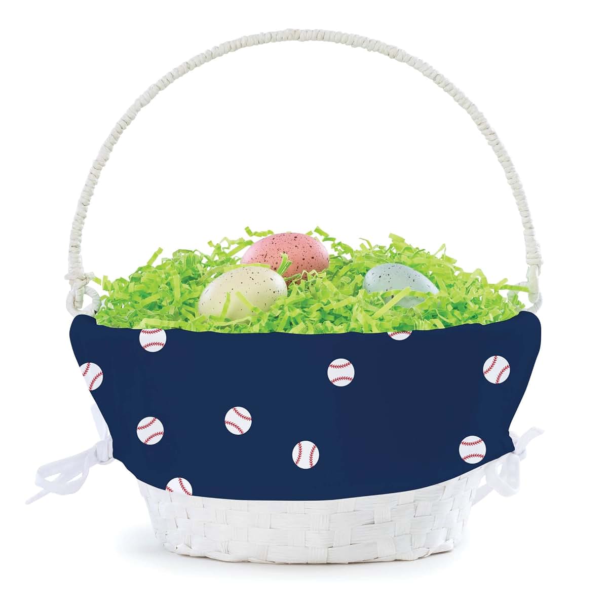 Personalized Planet Personalized Baseball Easter Egg Basket with Handle and Custom Name | Blue Easter Basket Liners