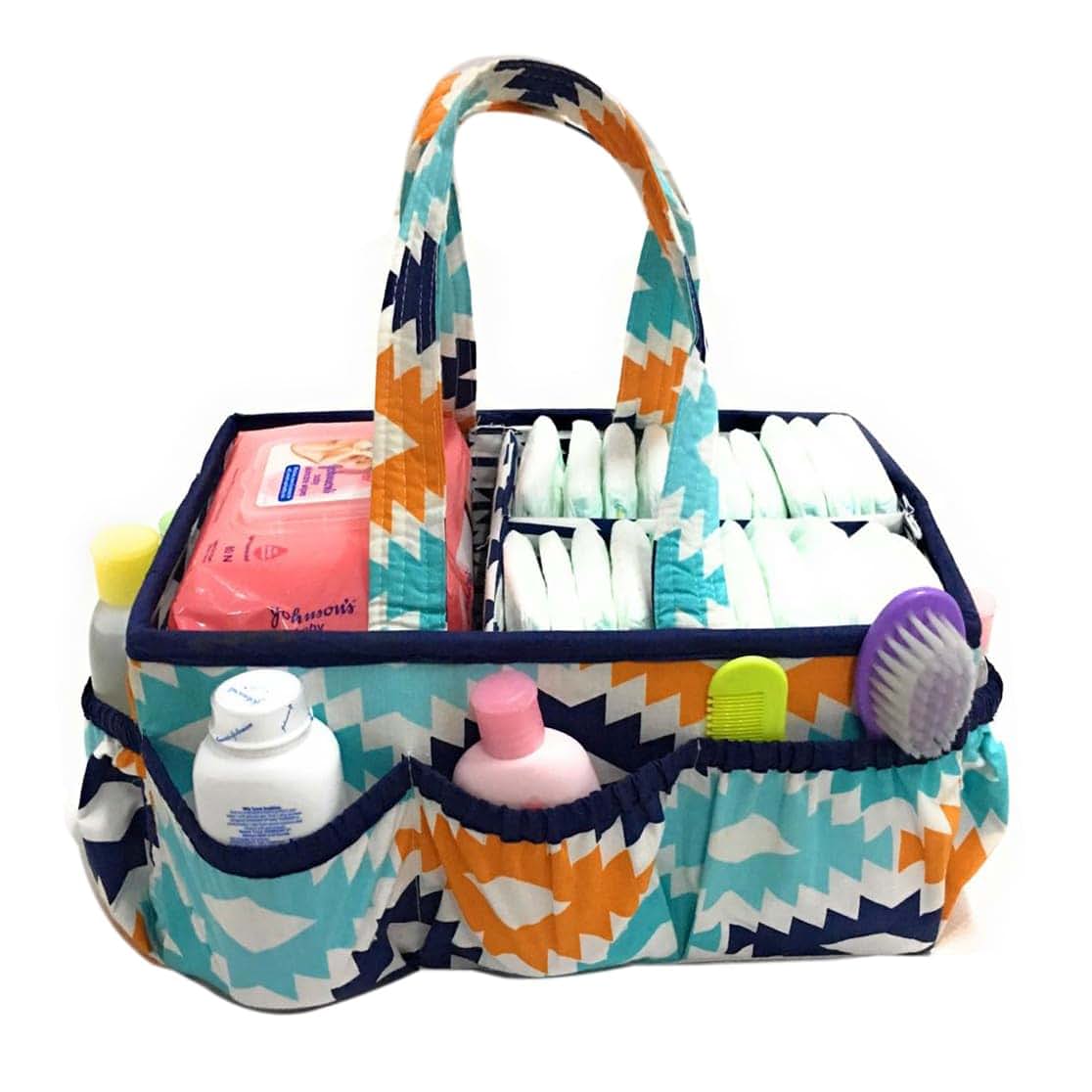 Bacati Aztec Nursery Fabric Storage Caddy in Aqua, Orange, and Navy (photo 4)