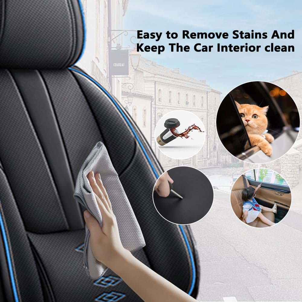 Qufei Front Seat Covers For Nissan 370Z 2009-2020 Leather Waterproof (Black Blue)