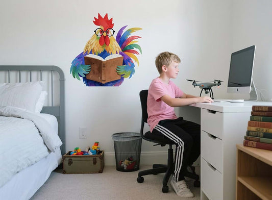 BabyOneStop Chicken Reading Wall Decal, Watercolor Farm Animal Stickers