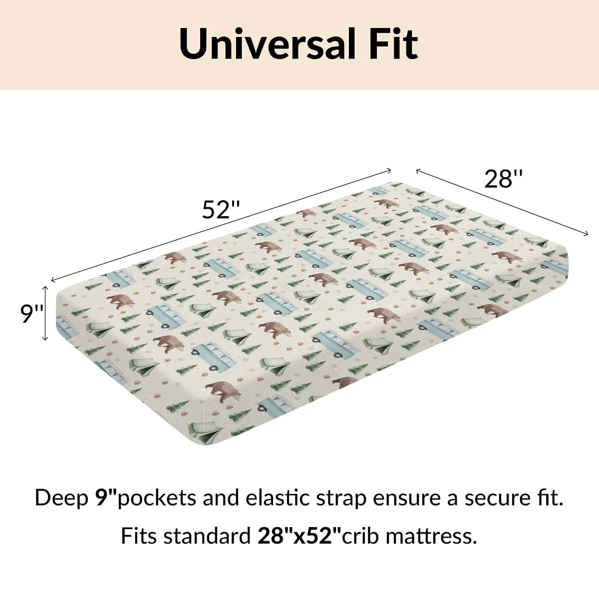 Cstdyfrv Camp Bear Bus Baby Crib Sheets Vintage Wild Bear Hiking Adventure Bedding (photo 4)