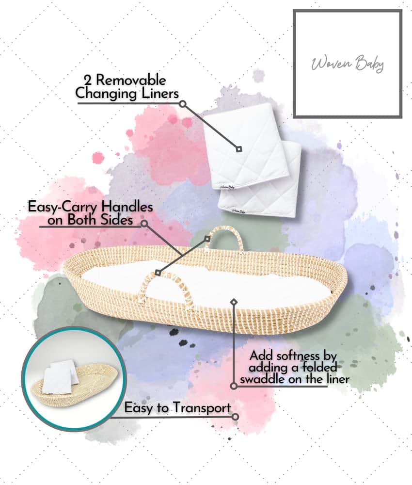 Woven Baby Baby Changing Basket - Handmade Moses Basket Changing Basket for Baby Table Topper - 2 Organic Cotton (photo 4)