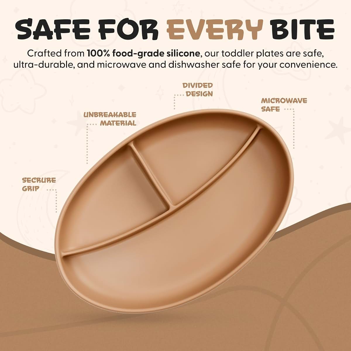 RoyalTots Silicone Divided Baby Plate with Non-Slip Base in Brown (photo 4)