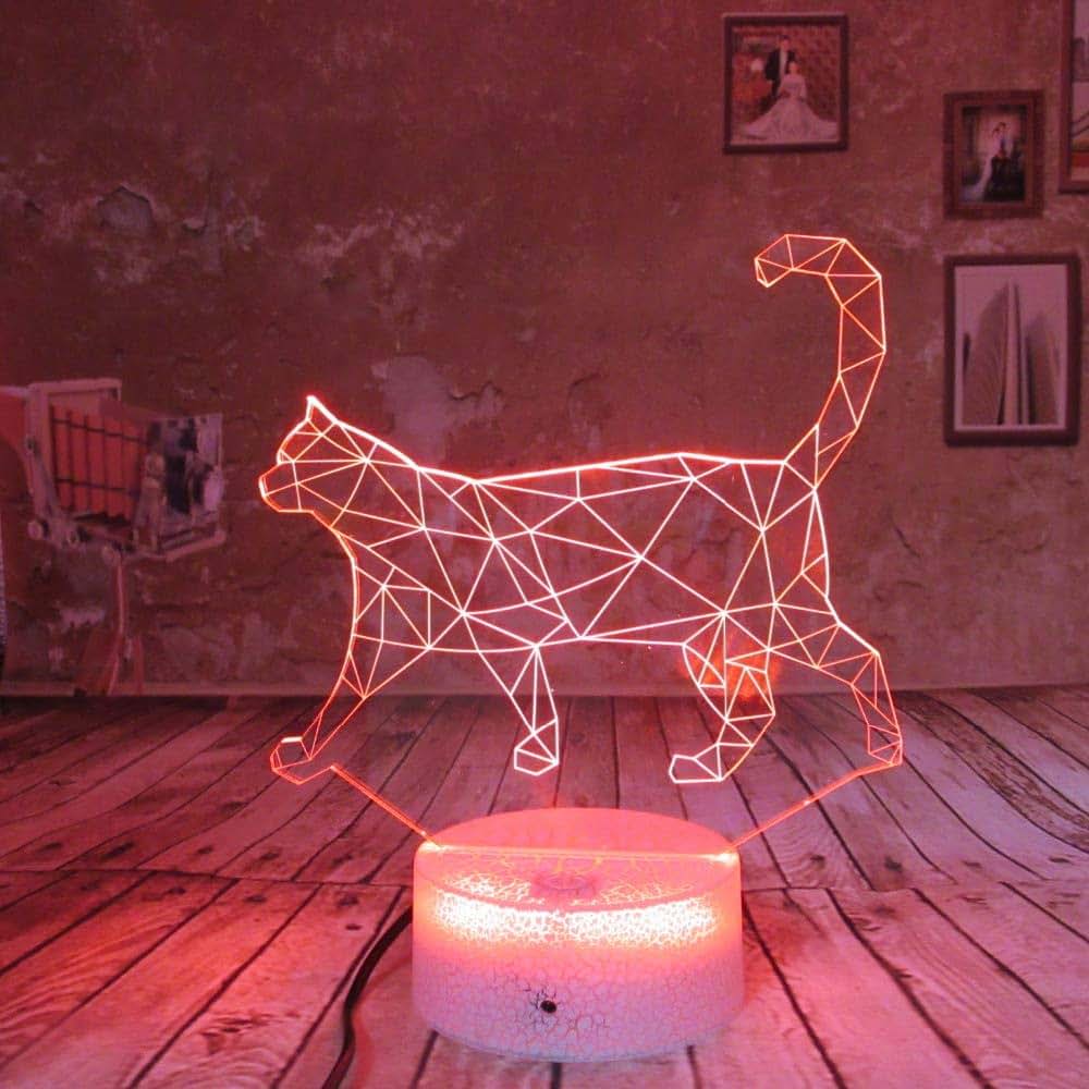Jinnwell 3D Cat Night Light With 7 Color Touch Control
