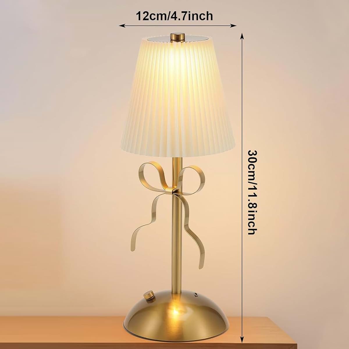 Gold Bow Night Light Lamp | 3 Color Dimming & USB Rechargeable Bedside Lighting