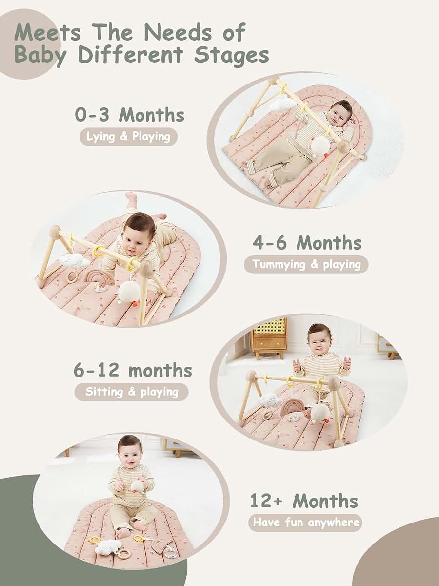 Wooden Baby Play Gym & Activity Mat for Sensory Development