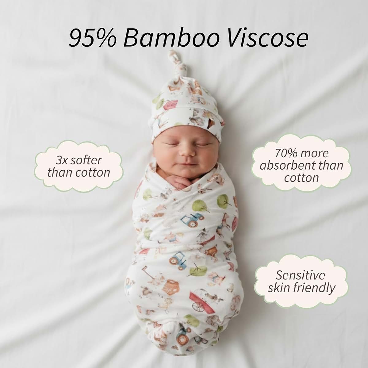 The Plush Club Bamboo Viscose Swaddle Blanket Set With Matching Hat (photo 4)