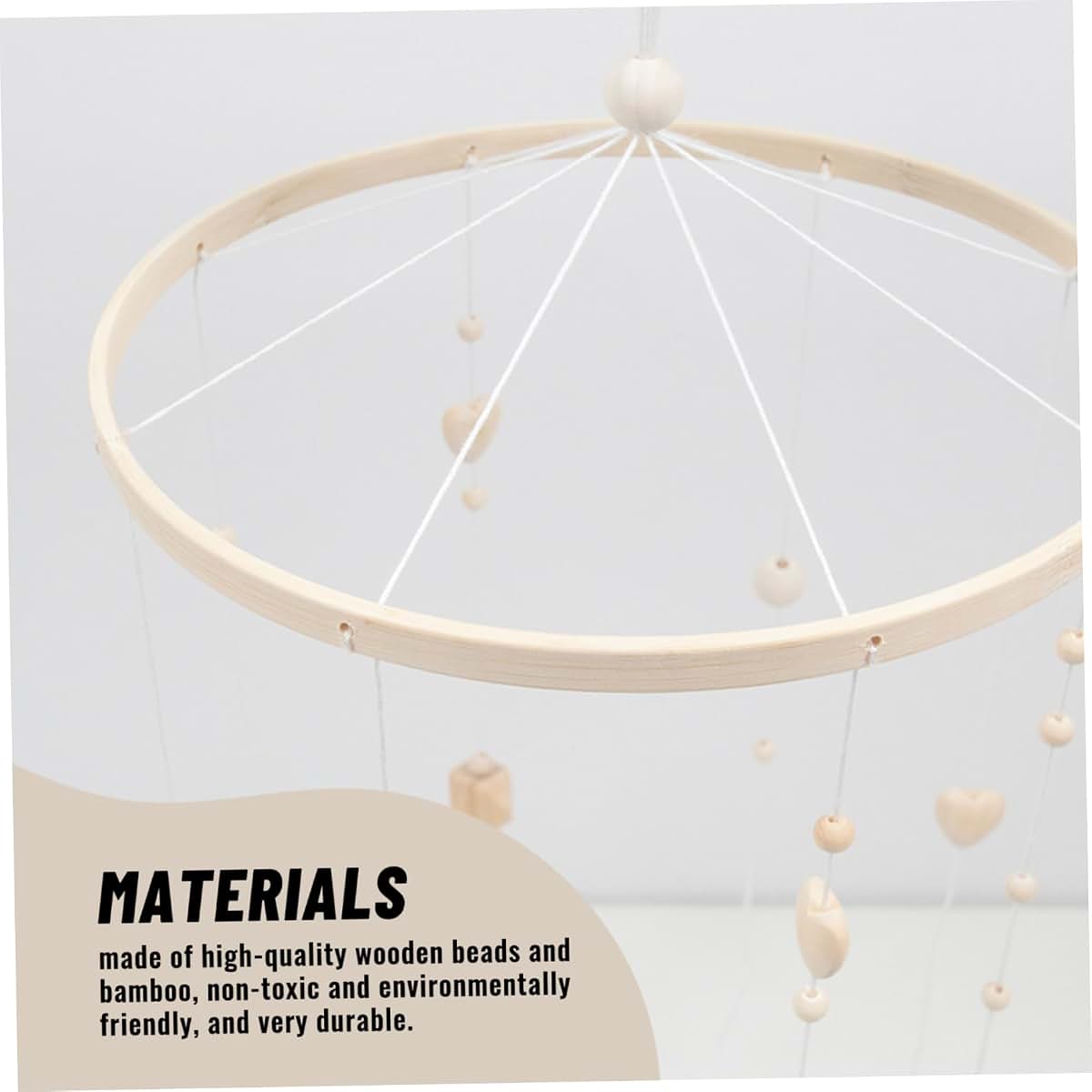 Latemeia Baby Mobile for Crib, DIY Wooden Baby Crib Mobile Set with Bamboo Ring, Beads and Cotton Thread for Nursery