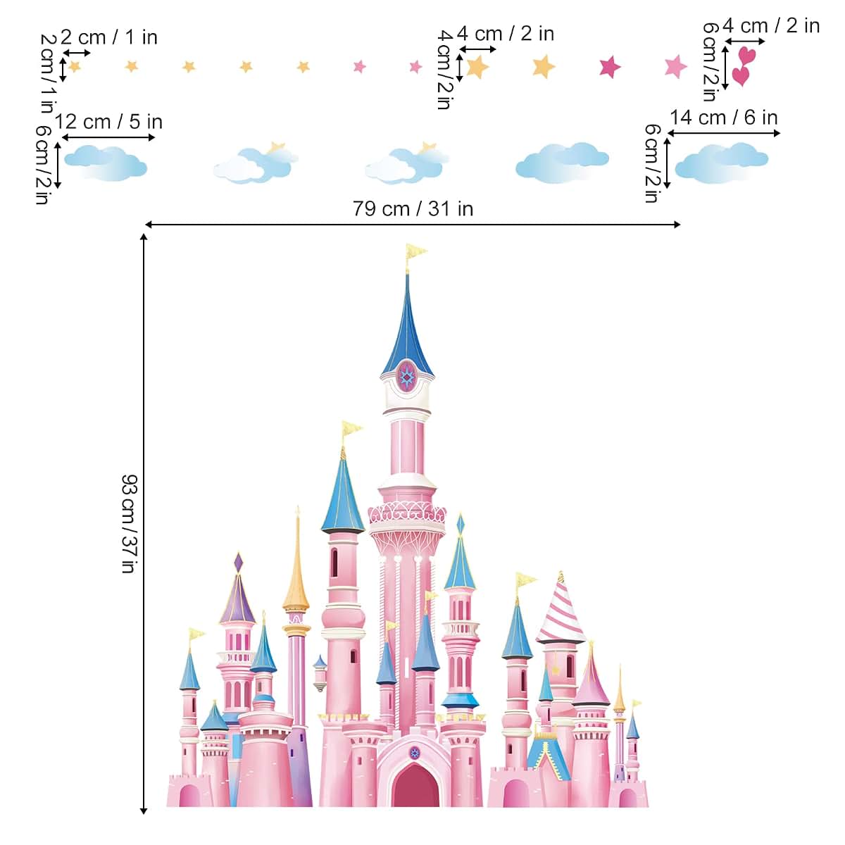 wondever Pink Castle Wall Decals Fairy Tale Peel and Stick Wall Stickers