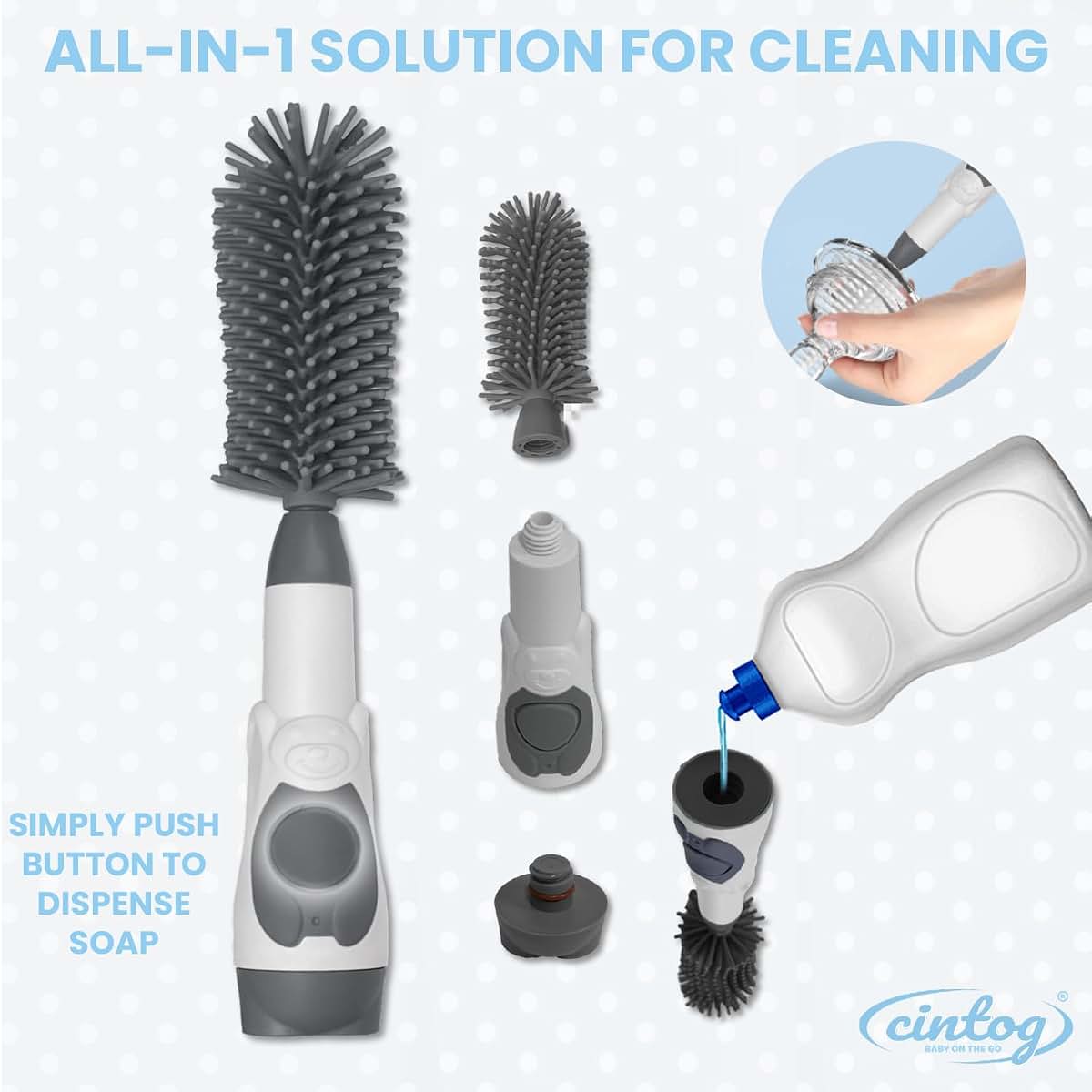 Collapsible Baby Bottle Set with Soap Dispensing Brush Kit for Travel Cleaning