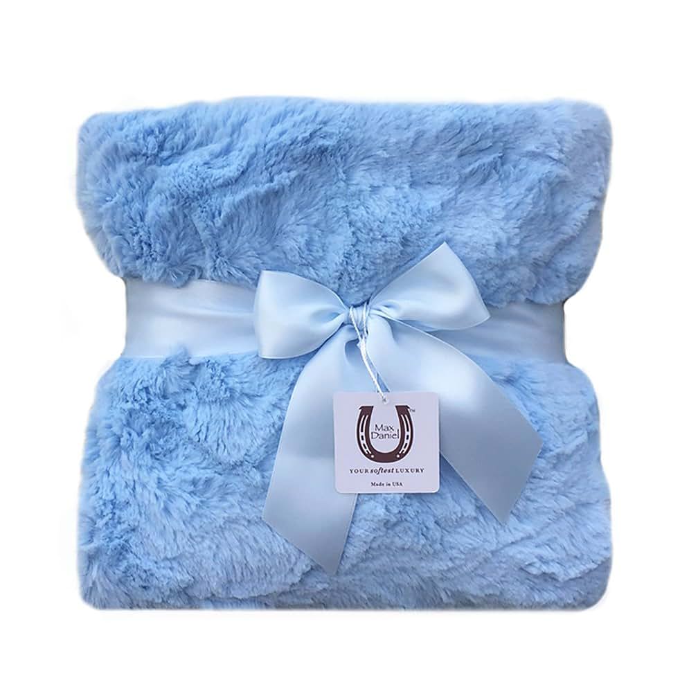 Max Daniel Designs Max Daniel Luxe Blue Bunny Baby Blanket - Double-Sided - Blue Piped Edge 1125 (photo 2)