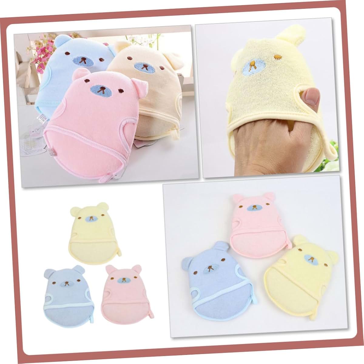 Hoement Toddler Bath Scrub Gloves 3-Pack Cotton Crystal Velour Shower Mitts