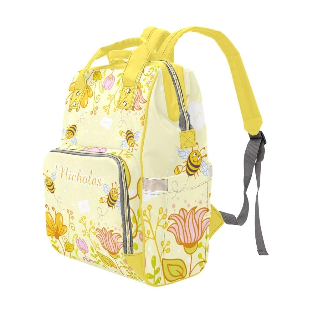 NZOOHY Honey Bees with Floral Personalized Diaper Bag Backpack Multi-Function Custom with Name Large Travel Nappy Mommy (photo 4)