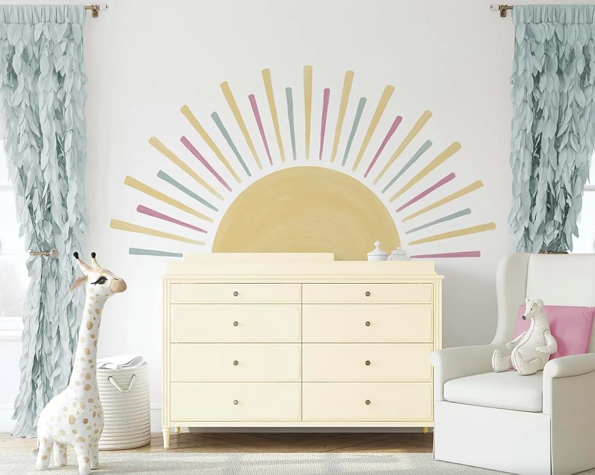 The Colors Crafter Large Boho Half Sun Wall Decal Vinyl Sunshine Wall Sticker