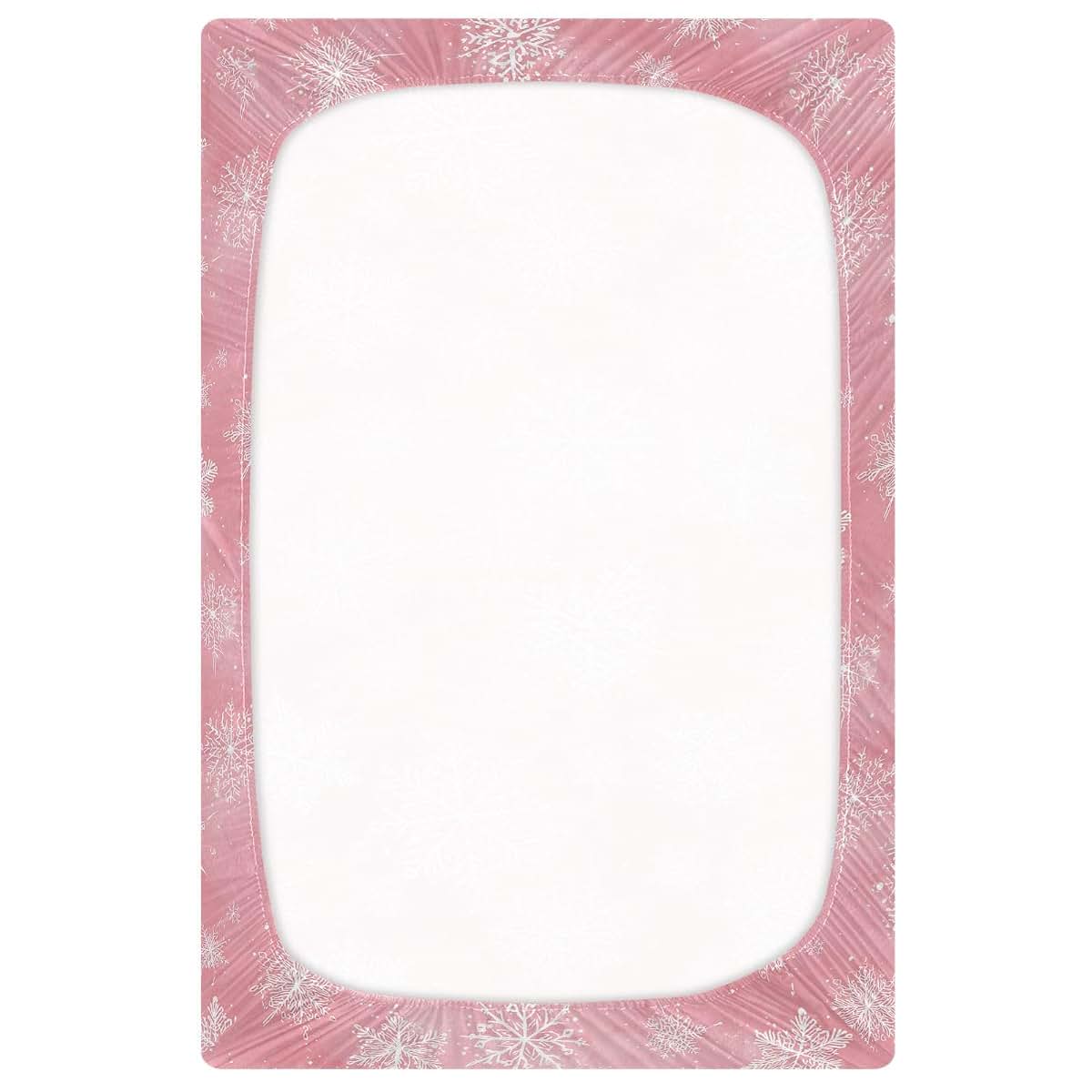 Pfrewn Christmas Fitted Mini Crib Sheet 39x27 Inch Pink Snowflakes Stretch Soft