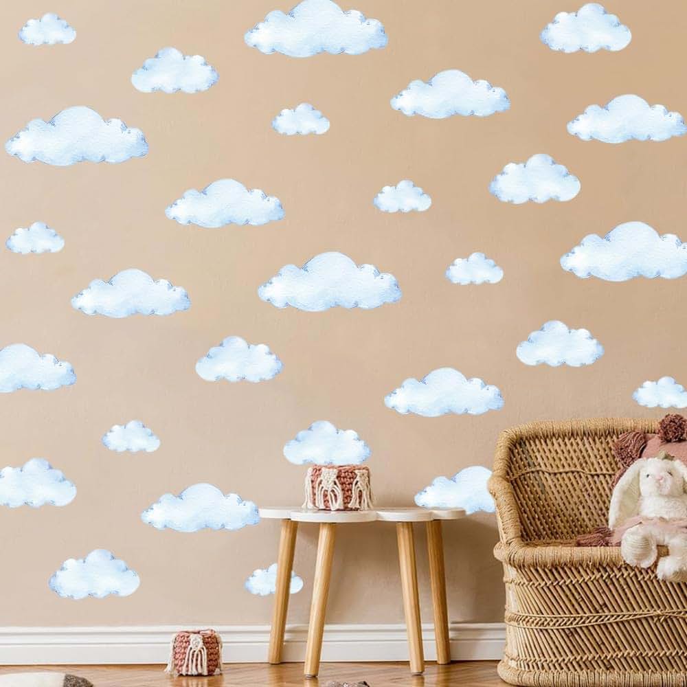 D START Cloud Wall Decals - 8 Sheets 28 Pcs Cloud Wall Stickers Cloud Peel and Stick Wallpaper Blue Wall Decals (photo 4)