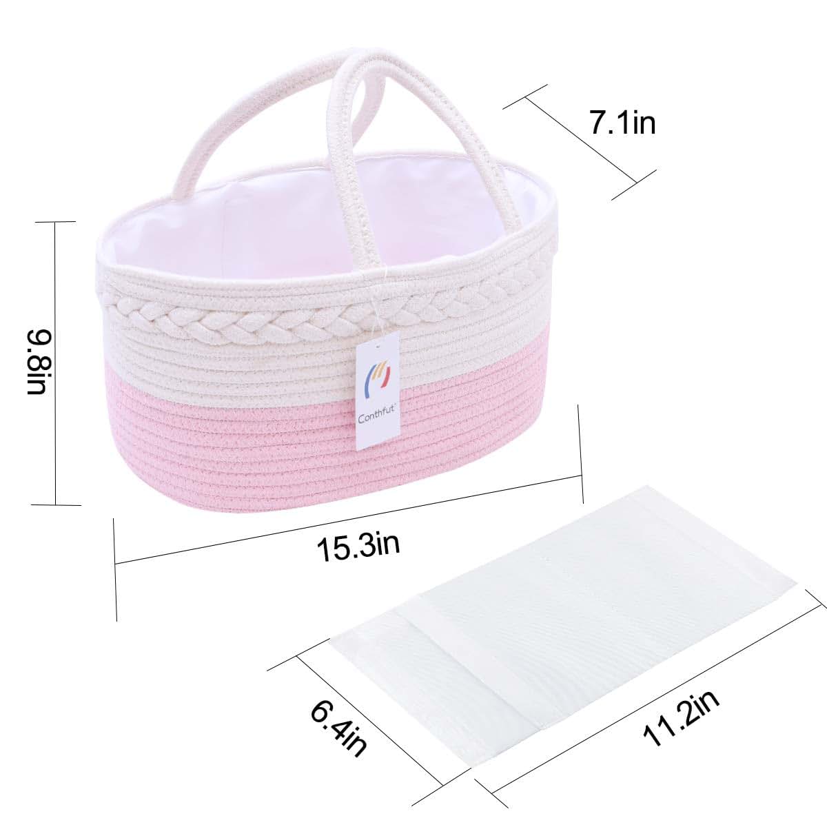 Conthfut Baby Diaper Caddy Organizer Pink Cotton Rope Nursery Storage Bin