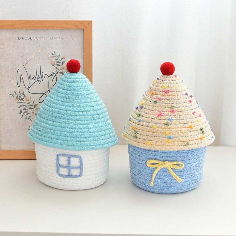 Vobumix Rainbow Pattern Cotton Cute Decorative Rope Basket Storage Organizer (photo 4)