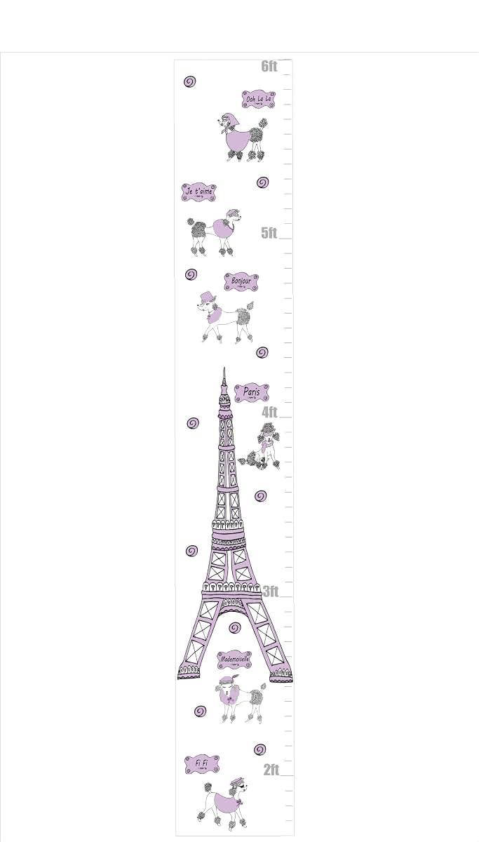 Presto Wall Decals Poodles in Paris Growth Chart Wall Decal Art for Kids Eiffel Tower Height Chart for Nursery Wall
