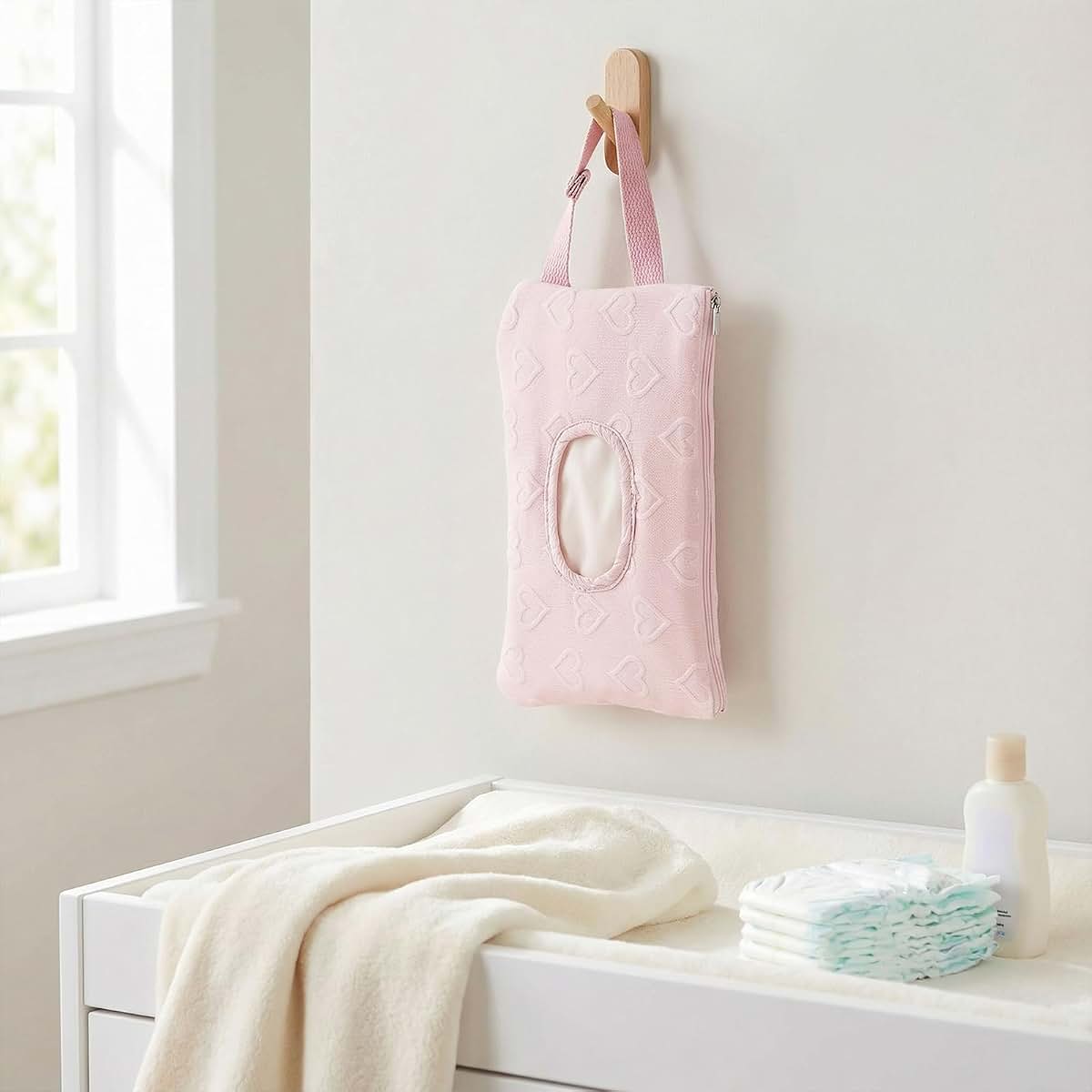 Quilted Wipe and Diaper Pouch for Stroller | Portable Canvas Wet Wipe Holder