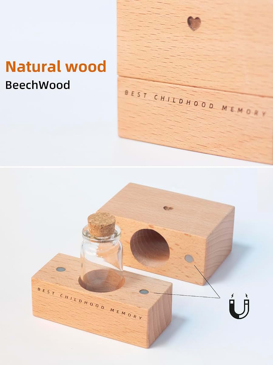 iwoohome Wooden Tooth Fairy Keepsake Box with Glass Bottle (photo 4)