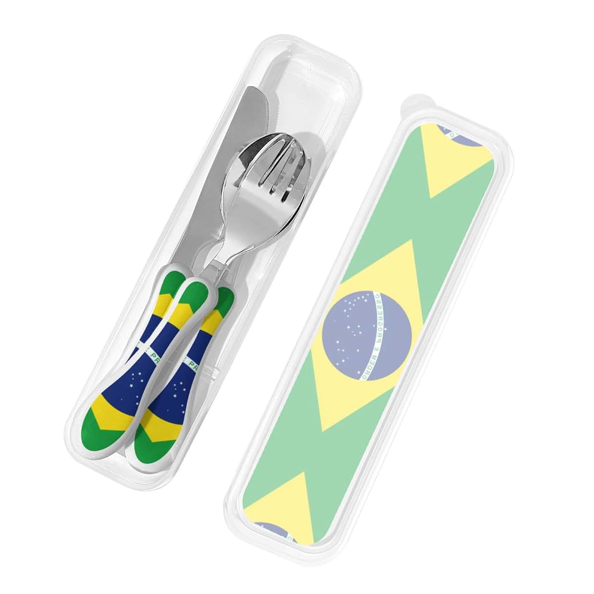ZZYYDS Brazilian Flag Children's Three-Piece Knife, Fork And Spoon Set