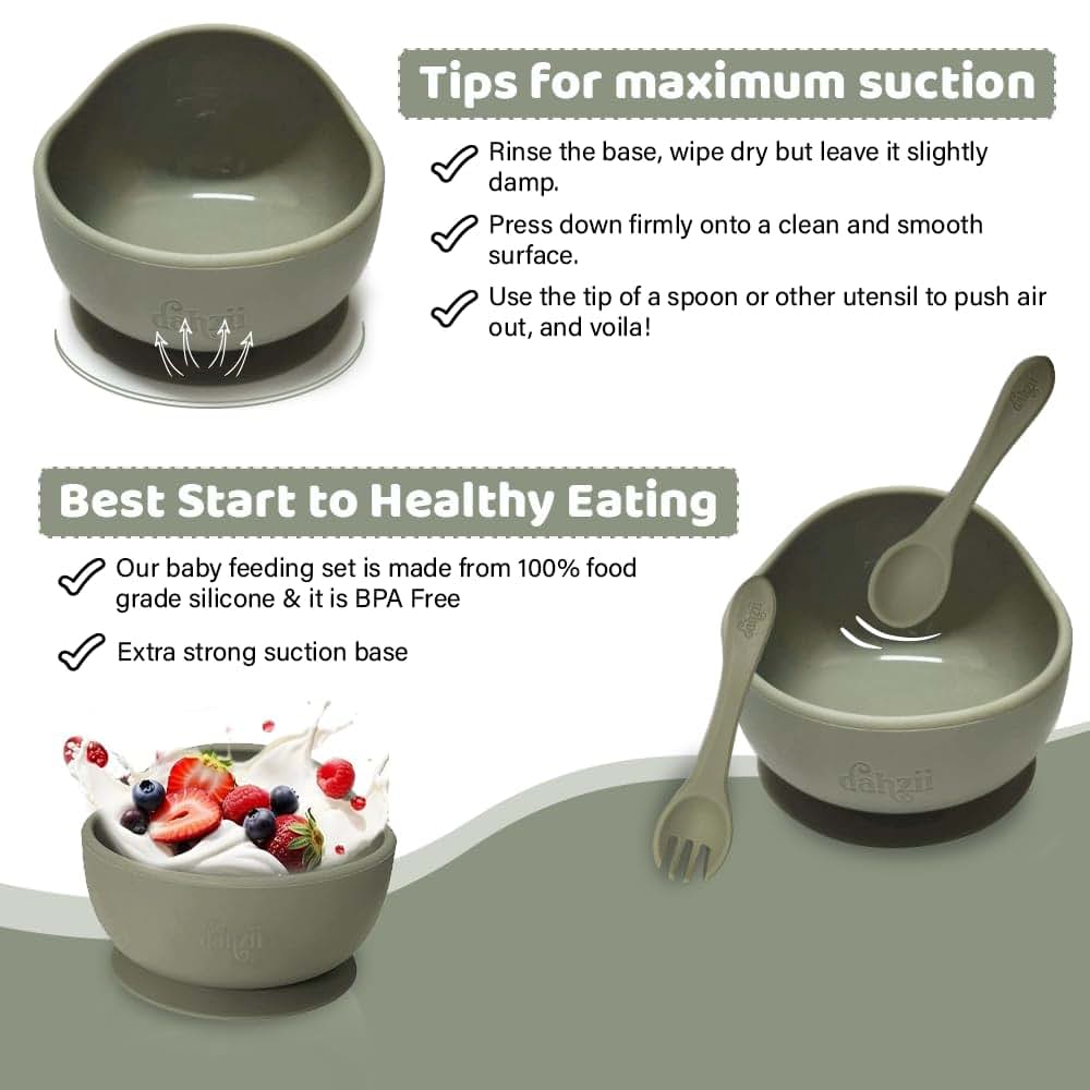 Dahzii 6-Piece Silicone Baby Feeding Set With Non-Slip Bases