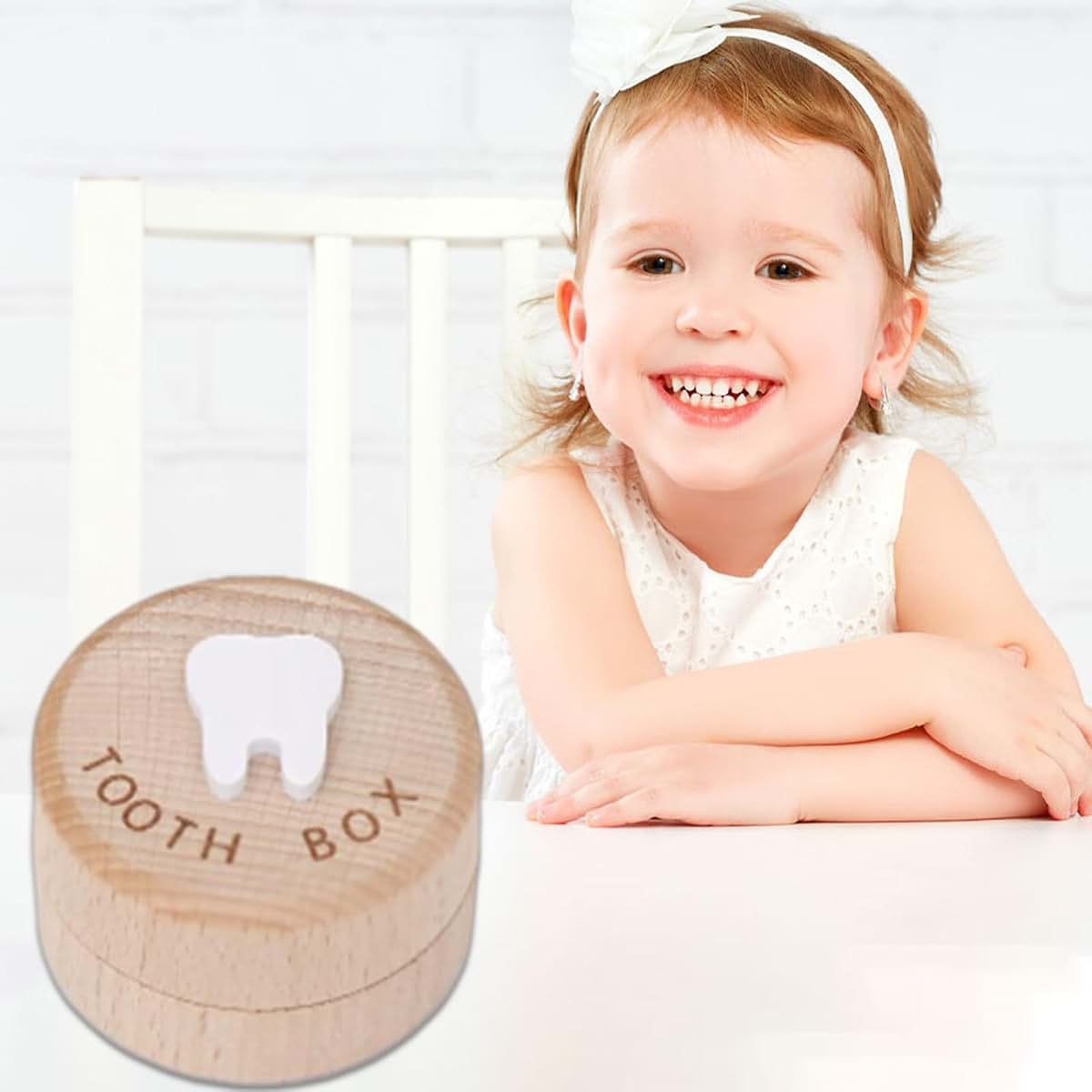 Wooden Tooth Fairy Box for Kids, Carved Baby Teeth Storage Container