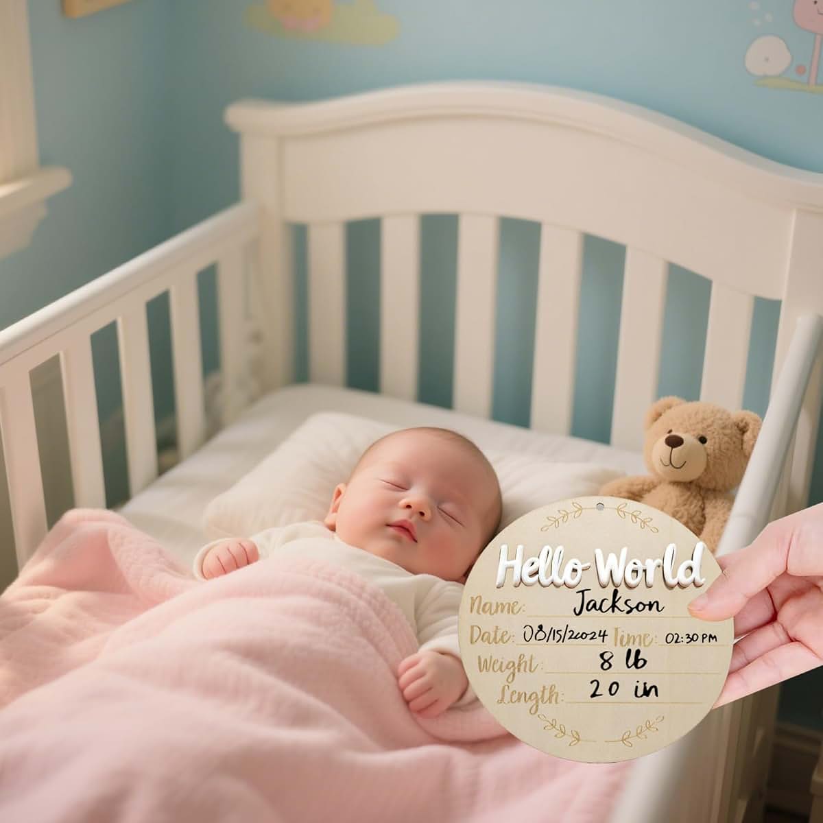 XCMVCN Wooden Baby Announcement Sign With Ink Pad (photo 4)