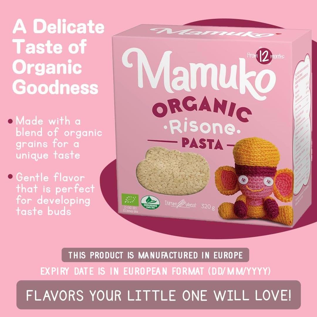 Mamuko RISONE Organic Toddler Pasta, Durum Wheat Semolina, 12+ Months, 320g