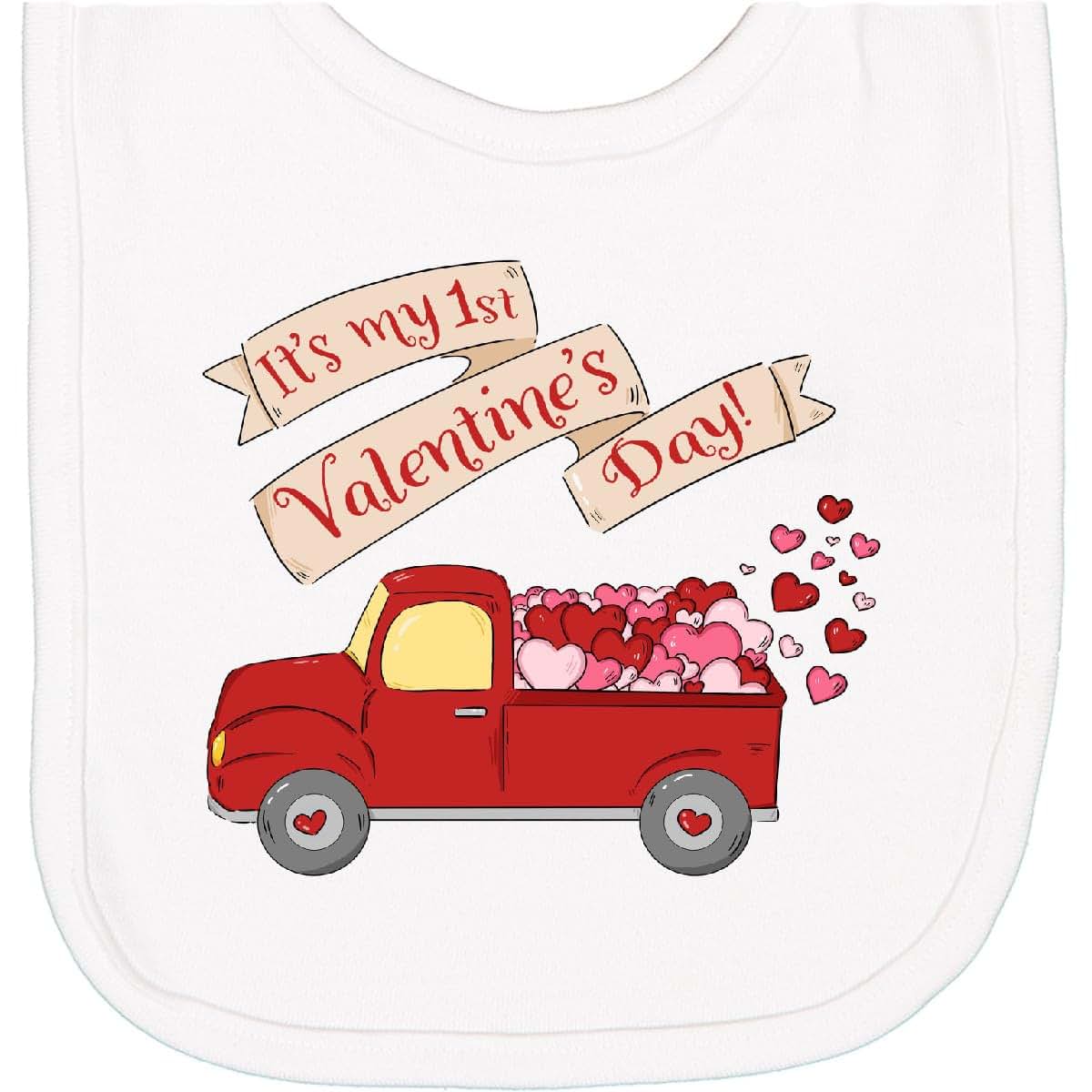 inktastic It's My 1st Valentine's Day Red Truck Newborn Bib