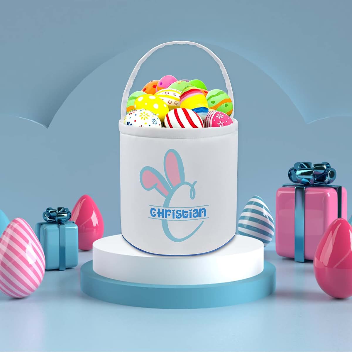 Farmelov Personalized Easter Baskets for Girls Boys Kids with Name Custom Buny Easter Basket Customized Easter Egg Tote