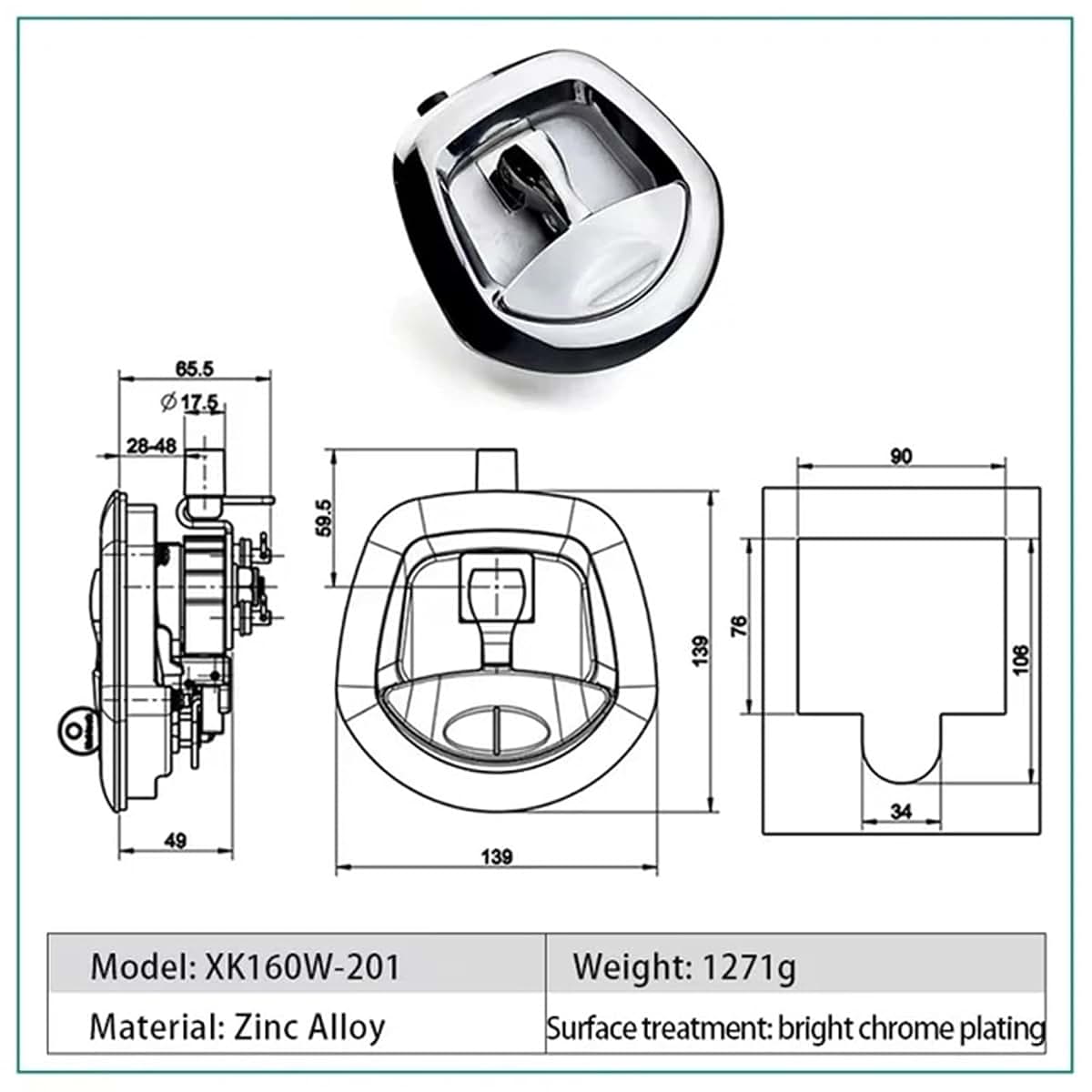 Pmrkuggq Whale Tail Cabinet Lock With Chrome Handle (photo 2)