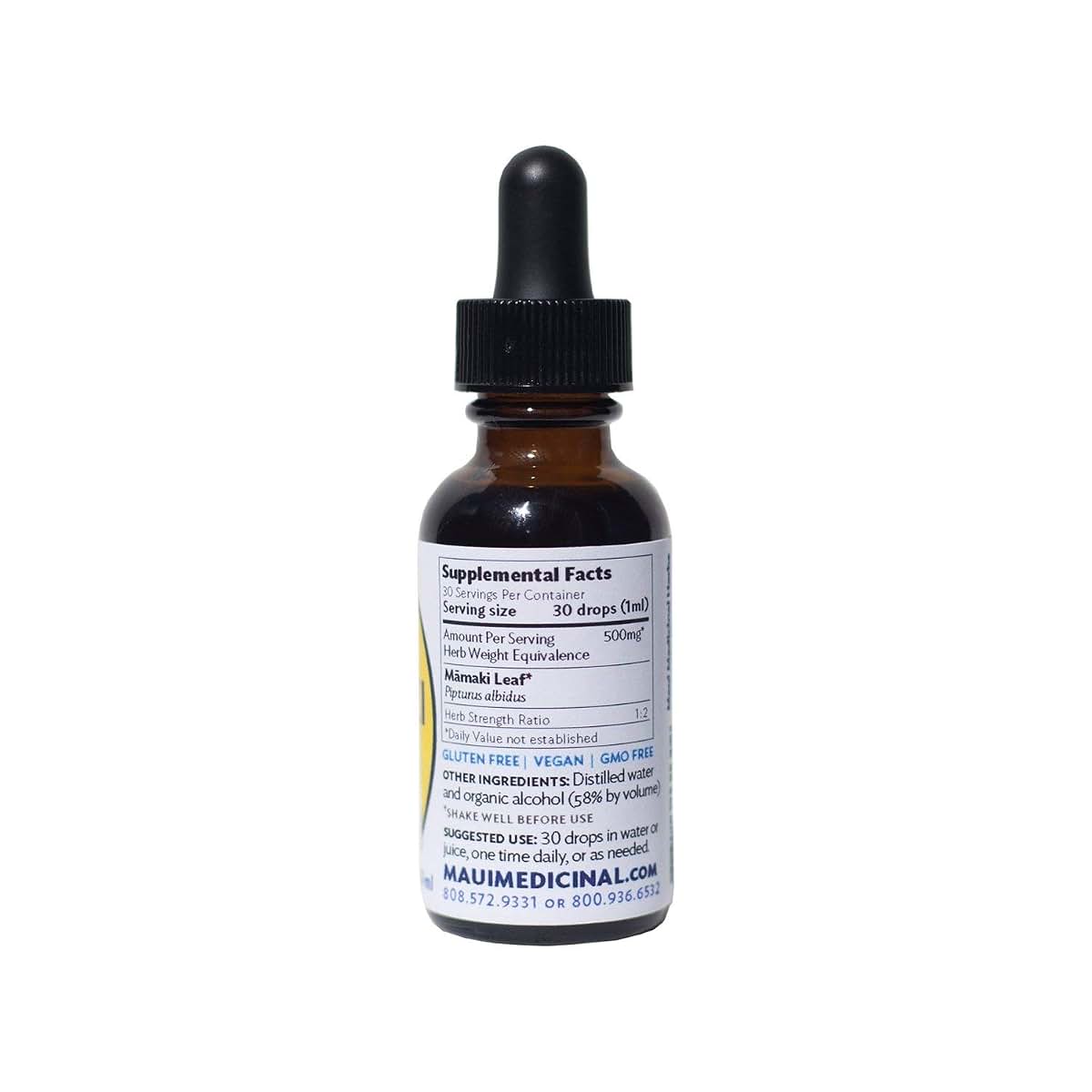 Maui Medicinal Herbs Mamaki Botanical Extract 1 fl oz Liquid Drops for Cardiovascular Support