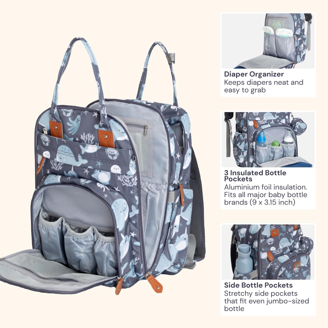 BabbleRoo Diaper Bag Backpack Sea Animals