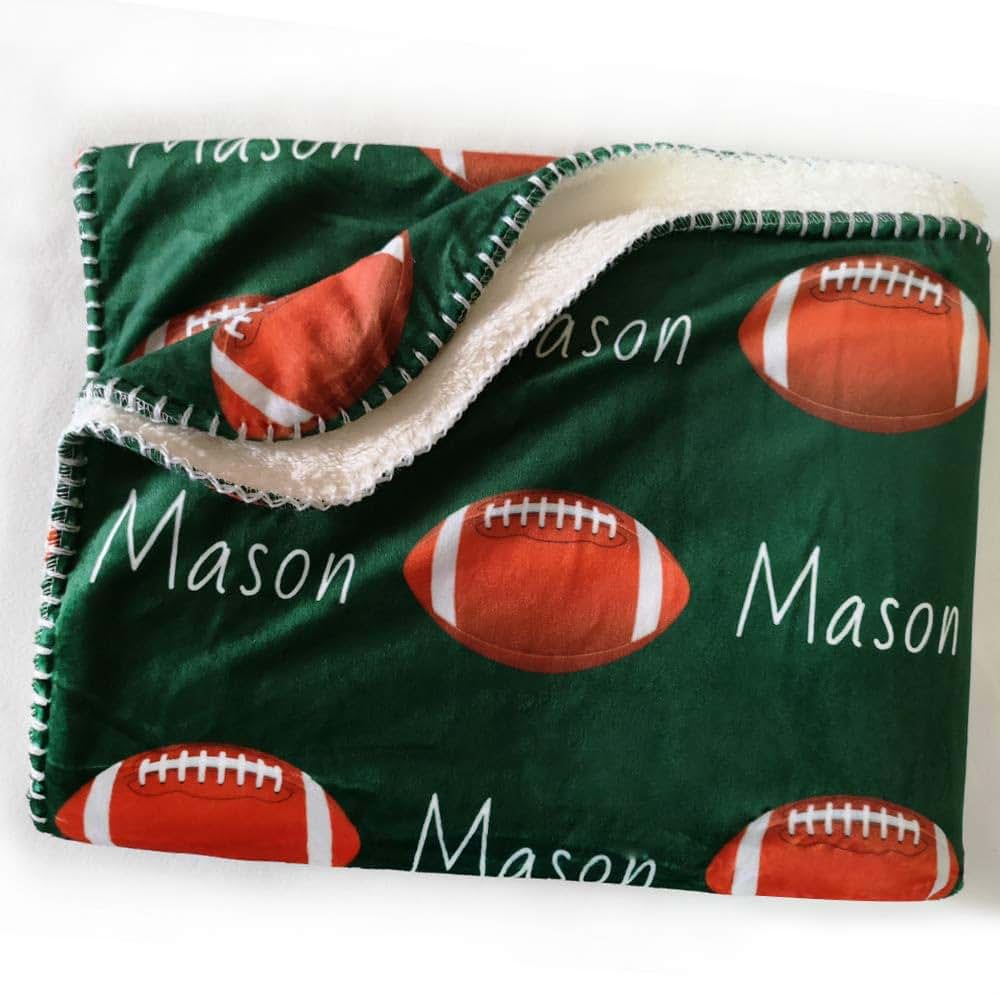 NICTIMEID Custom American Football Blanket for Boys Personalized with Baby Name - Sherpa Fleece Blanket Newborn Gift (photo 4)