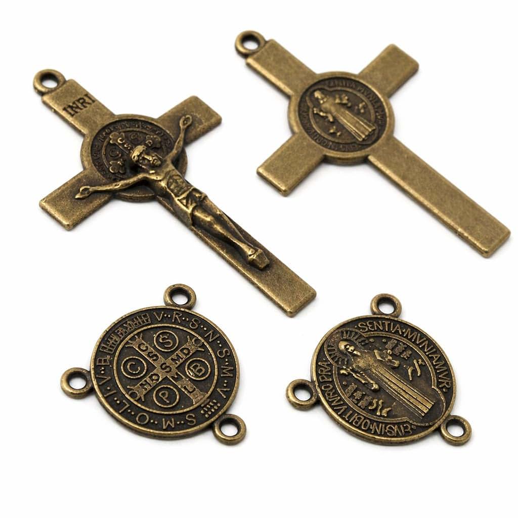 Copper Saint Benedict Rosary Crucifix Centerpiece Set