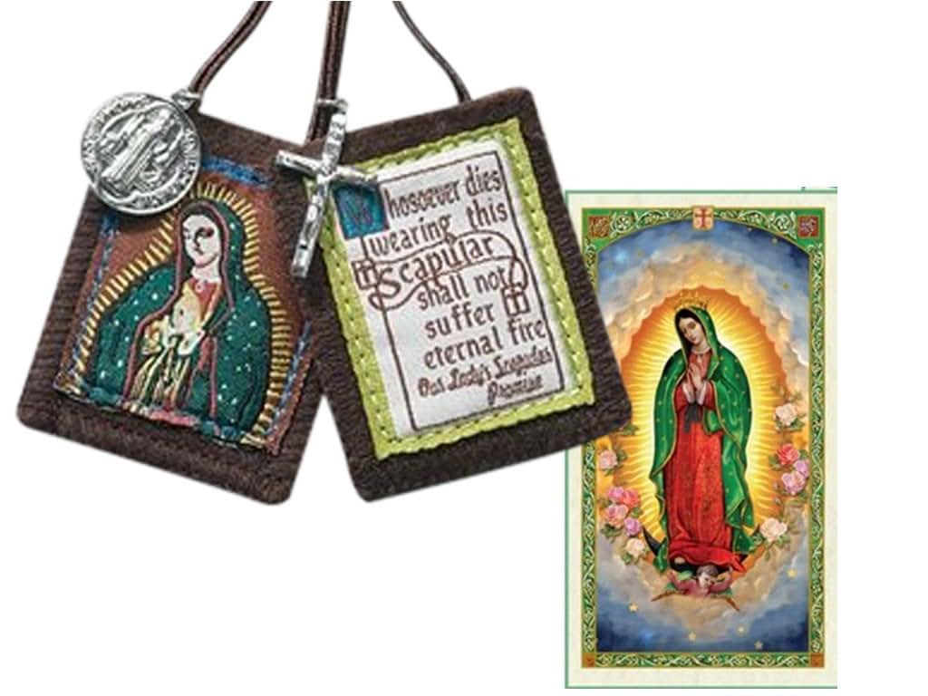 Gifts by Lulee Our Lady of Guadalupe Brown Scapular with Benedictine Medal and Cross