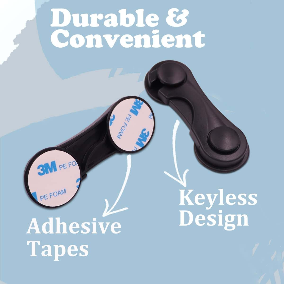 KongNai Childproof Cabinet Locks 10 Pack With Adhesive (Black)