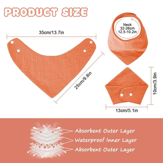 Aolso Muslin Baby Bibs, 10-Piece Bandana Drool Bib Set with Adjustable Snaps