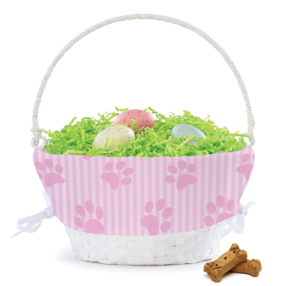 Personalized Planet Personalized Easter Egg Basket for Dog with Handle and Custom Name | Pink Paw Print Easter Basket