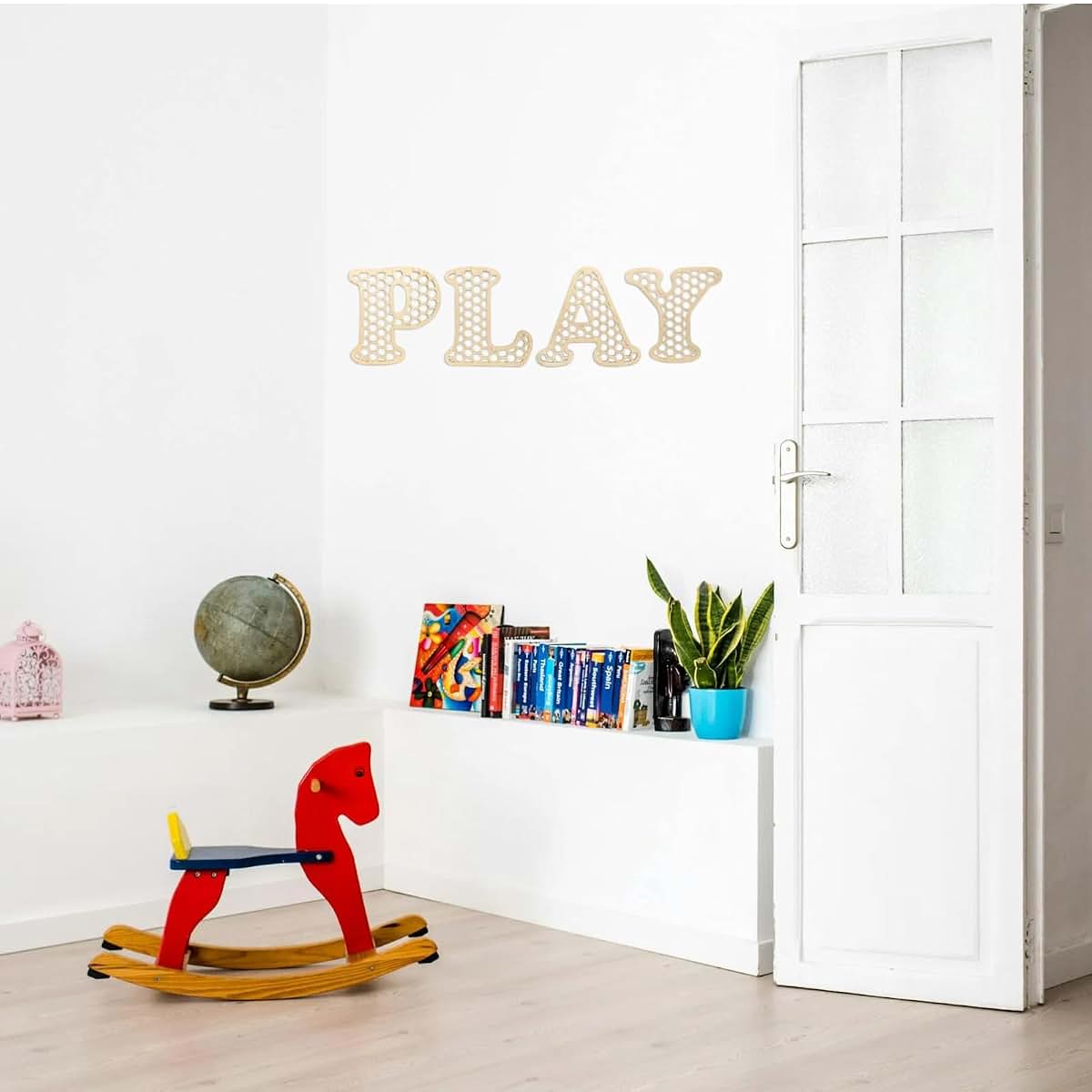 BabyOneStop Wooden Play Rattan Letters Set, 4 Letters for Wall Decor, Boho Playroom and Nursery Decor, Wood Letters