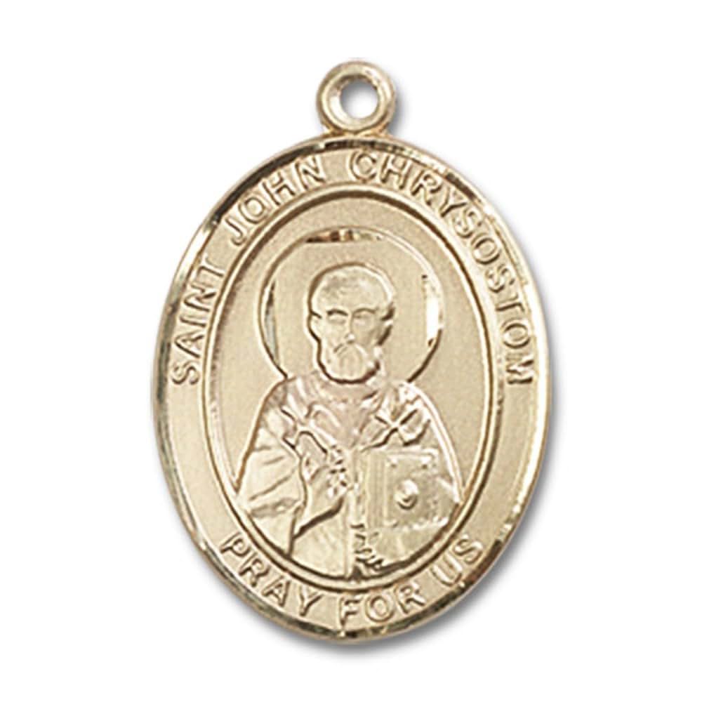 Bonyak Jewelry Saint Medal Collection Gold Filled St. John Chrysostom Pendant 3/4 x 1/2 inches with Gold Filled Lite