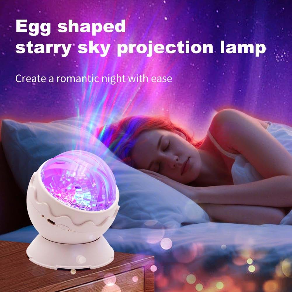 kismee Northern Lights Projector Galaxy Aurora 8 Effects with Night Light Egg Cover White